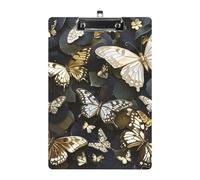 Lavagna portablocco A4 in acrilico con farfalle bianche e dorate, resistente, liscia e resistente, con clip in metallo, portatile, montabile a parete, per ufficio, classe, infermieri e insegnanti