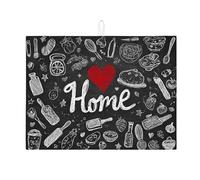 Lavagna scolapiatti per bancone della cucina, tappetino assorbente rustico nero Home Love, tappetino scolapiatti accogliente in microfibra per bar 45,7 x 61 cm