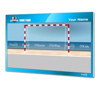 Lavagna tattica per l'allenatore di PORTIERI DI PALLAMANO. Doppio lato per pennarello cancellabile a secco. PERSONALIZZATA con colore, stemma o logo, nome e club. (STANDARD)