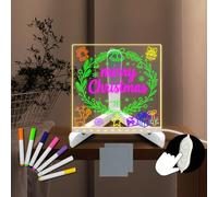 Lavagna trasparente in acrilico con luce notturna a LED, 14 x 14 cm, per disegno fai da te, scarabocchiare, note, memo, cancellabile, bianco caldo, alimentato tramite USB, supporto per lampada da