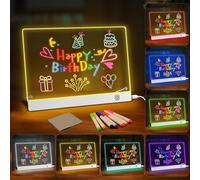 Lavagnetta in Acrilico con Luci LED 30x20cm,Lavagna Promemoria LED Con 7 Colori penna e supporto,Lavagna Magica per Bambini, Trasparente Lavagnetta Cancellabile,per Bambini,Scuola,Bar