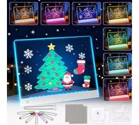Lavagnetta in Acrilico con Luci LED, 35x25cm glow drawing board Con 7 Colori penna e 2 supporto,7 Colori Regolabili,Ricaricabile,Lavagna a led luminosa per bambini,per Bar Ristoranti (E)