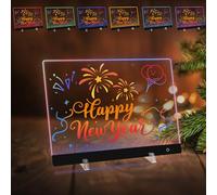 Lavagnetta in Acrilico con Luci LED 40x30cm, 5 Modalità e 6 Colori Bacheca Luminosa a LED, Lavagna Promemoria, Lavagna Magica, Trasparente Lavagnetta Cancellabile con Penna a 7 Colori Catena Supporto