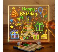 Lavagnetta in Acrilico con Luci LED, con 7 matite colorate, con supporto regolabile, lavagna luminosa a LED, cancellabile, blocco note, lavagna, memo (20 x 20 cm)