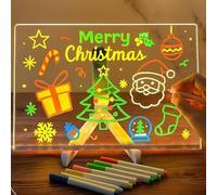 Lavagnetta in Acrilico con Luci LED, con 7 matite colorate, con supporto regolabile, lavagnetta luminosa a LED, cancellabile, blocco note, lavagna, memo (30 x 20 cm)