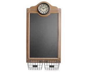 Lavagnetta in legno da parete con orologio e cestini portaoggetti Clarissa