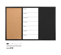 Navaris Lavagnetta Combinata Magnetica Sughero - Combo Lavagna 3in1 per Pennarello Gessetti e Puntine - Memo Board 90x60cm con Gessi Magneti Spilli