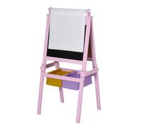 Lavagnetta Per Bambini In Legno Rosa Con Cavalletto 3 In 1: Lavagna Bianca, Nera E Con Rullo Fogli Di Carta