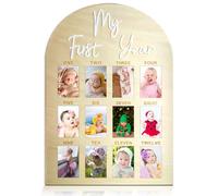 Lavagnetta portafoto in legno con scritta "One Year Birthday", con scritta "My First Year Milestone", 12 mensili, per il primo anno, in legno acrilico, decorazione per il primo compleanno, idea regalo