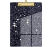 Lavagnette portablocco glitterate in acrilico, formato A4, formato lettera, con clip dorate a basso profilo, ideali per classe, ufficio e casa