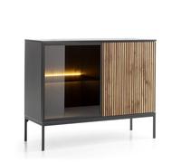 Laval K104 LED - Cassettiera a Tre ante con Illuminazione, Nero, Rovere Wotan, Larghezza 104 cm, Altezza 83 cm, Profondità 39 cm