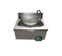 Lavamani inox a parete completo di comando a ginocchio e bocca erogazione girevole. Acqua calda e acqua fredda. Cm. 40x40x33,5H.