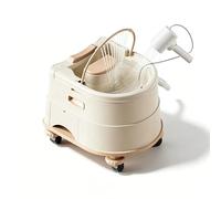 Lavamani Portatile per Capelli a Letto, Lavatesta Regolabile con Cuscino in PU, Doccetta e Ruote, Lavandino Portatile per Head Spa e Parrucchieri Beige