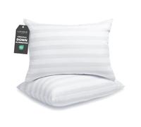 LAVANCE Pillows Queen Size Set of 2 Hotel Collection Pillows 3D Down Alternative Fiber Filling Bed Pillow Medium Neck Support for Back, Stomach or Side Sleepers-1.2" White Striped, 20" x 28"