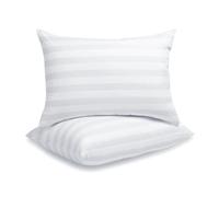 LAVANCE Pillows Queen Size Set of 2 Hotel Collection Pillows 3D Down Alternative Fiber Filling Bed Pillow Medium Neck Support for Back, Stomach or Side Sleepers-1.2" White Striped, 20" x 28"