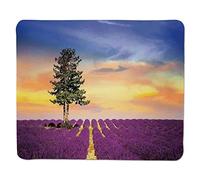 Lavanda, campi viola con cielo al tramonto e grande albero verde French Village Country Decor, multicolore, cuciture in gomma antiscivolo