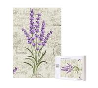 Lavanda su cartolina d'epoca,Puzzle in legno da 300 pezzi per adulti e adolescenti
