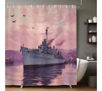 Lavanda Tenda Doccia Navi da guerra e aerei da combattimento di Haikou 200x200 cm, Poliestere Lavabile, Asciugatura Rapida con 12 Ganci, per Casa e Hotel