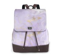 Lavanda Viola Marmo Linea Dorata,Zaino da donna, impermeabile, leggero, in pelle PU, alla moda, da viaggio