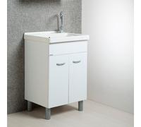 Lavanderia Mobile Lavatoio Bianco Mod. Onda con Vasca in Ceramica 60x50 cm