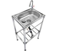 Lavandini autoportanti in acciaio inox Lavello Da Cucina 1 Vasca Interno e Esterno Lavandino Commerciale con Supporto e Rubinetto,per Lavanderia/Ristorante/Campeggio/Giardino/Garage,Facile Da Pulire