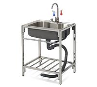 Lavandini da esterno autoportanti in acciaio inox 304, con tubi dell'acqua calda fredda, rubinetto, per cucina, ristorante, fattoria, lavanderia, catering, 72 cm