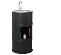 Lavandino a Colonna Moderno in Ferro Battuto, Mobile da Bagno con Lavabo in Acciaio Inox, Lavandino su Piedistallo Freestanding Set con Rubinetto e Scarico (con contenitore,nero)