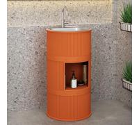 Lavandino a Colonna Moderno in Ferro Battuto, Mobile da Bagno con Lavabo in Acciaio Inox, Lavandino su Piedistallo Freestanding Set con Rubinetto e Scarico (con contenitore,Arancione)