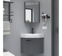 Lavandino angolare da parete con mobiletto da bagno compatto galleggiante per piccoli spazi, WC per ospiti, armadietto a specchio, postazione di lavaggio per camper, design elegante e salvaspazio