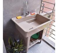 Lavandino autoportante con lavabo, in plastica resistente con rubinetto caldo e freddo per una pulizia versatile (marrone, 80 x 56 x 80 cm)
