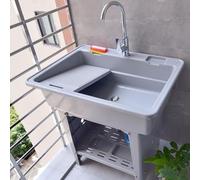 Lavandino autoportante con lavabo, in plastica resistente con rubinetto caldo e freddo per una pulizia versatile (grigio, 80 x 56 x 80 cm)