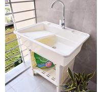 Lavandino autoportante con lavabo, in plastica resistente con rubinetto caldo e freddo per una pulizia versatile (bianco, 80 x 56 x 80 cm)