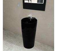 vidaXL Lavandino Bagno Ceramica Nera Rotondo Foro Rubinetto/ Trabocco