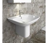 Lavandino Bagno sospeso, L 65x53.5 cm in Ceramica Bianca, semicolonna Inclusa, fissaggi Inclusi