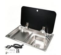 Lavandino Camper, Lavello Cucina con Rubinetto Integrato, Coperchio a Scomparsa, Gocciolatoio, Acciaio Inox 304, per Bar, Food Truck e Camper