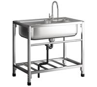 Lavandino Commerciale Da Appoggio Per Ristoranti, Lavello Da Esterno In Acciaio Inox Con Rubinetti Per Acqua Calda E Fredda E Ripiani Di Stoccaggio Adatto A Ristoranti, Bar, Garage