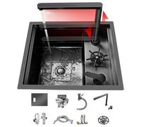 Lavandino compatto in acciaio inox con coperchio, rubinetto e sifone, ideale per balconi e studi all'aperto, lavabo, lavandino + rubinetto A)