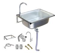 Lavandino con rubinetto a collo d'oca e kit di scarico, lavabo da parete in acciaio inox per lavaggio a mano in garage, hotel e lavanderia