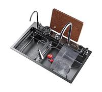 Lavandino Cucina 1 Vasca Sink Drop in Lavello a Cascata rubinetto estraibile combinato, display digitale, pulsante pianoforte, lavello da bar a vasca singola in acciaio inossidabile sottotop ( Size :