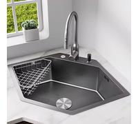Lavandino Cucina Angolare in Acciaio Inox, Lavabo da Bar a Forma di Diamante con Scolapasta e Piletta di Scarico, for Ristoranti, Cucine e Casa