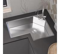 Lavandino Cucina Angolare, Lavello Cucina Triangolare in Acciaio Inossidabile 304 con Rubinetto a Scomparsa e Kit di Scarico per Isole Cucina(Silver,65x80cm/25x31in)