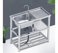 Lavandino Cucina In Acciaio Inossidabile Autoportante Lavelli Da Cucina Lavello Cucin In Acciaio Inox Autoportante Con Tavolo Da Lavoro E Rubinetto Per Giardino Patio All'aperto(90*45*80cm/35.4*17.7*3