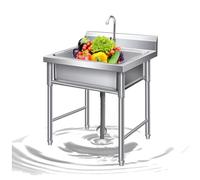 Lavandino Cucina Multifunzione 1 vasca, Portatile Lavello da Esterno in Acciaio Inossidabile w/Rubinetto e Scarico, Lavandino Camper indipendente per Ristorante, Garage, Cortile