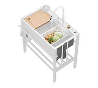 Lavandino Cucina Multifunzione da Esterno Lavello Lavandino a Cascata Bianco/Nero, con lavabicchieri Combo rubinetto acqua calda e fredda, pulsante console, distributore di sapone, tagliere ( Color :