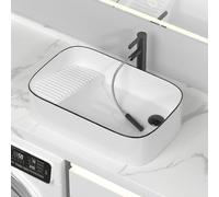 Lavandino Da Appoggio For Bagno Con Rubinetto Combinato, Piccolo Lavandino In Porcellana Da Appoggio Con Asse In Ceramica, Vasca Rettangolare Sopra La Lavatrice(White A,60x38x16cm)