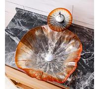 Lavandino Da Appoggio For Bagno, Installazione Sopra Il Piano, Lavabo Artistico In Vetro Temperato Con Rubinetto, Facile Da Pulire, Lavabo Retrò For Lavandini Da Consolle Di Hotel(Orange B)
