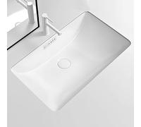Lavandino da Appoggio per Bagno, Lavabo Quadrato da Incasso, Lavatoio Ceramica, Facile da Installare per Balcone, Giardino, Bar, Hotel, Camper(66x42cm/26.0x16.5in)