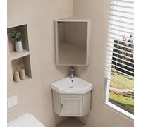 Lavandino da bagno a parete con mobiletto da bagno piccolo angolare per bagno, lavabo galleggiante per camper, elegante armadietto a specchio per ospiti, design salvaspazio