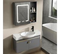 Lavandino da bagno ad angolo, lavabo sospeso, lavabo da bagno ad angolo, lavabo in ceramica B con lavello in ceramica e armadietto a specchio a LED antiappannamento, per lavanderia da cucina