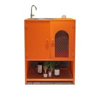 Lavandino da bagno autoportante Unità di vanità del bagno con lavandino in acciaio inossidabile, armadio di stoccaggio in stile industriale con ante e ripiani aperti, lavello sottotop in metallo